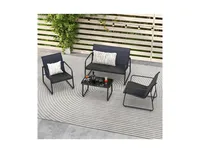 4 Pieces Outdoor Conversation Set with Tempered Glass Coffee Table-Black