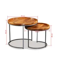 Side Table Set 2 Pieces Solid Mango Wood