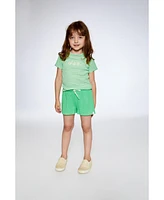 Girl Crinkle Jersey Top With Flower Applique Vichy Green - Child