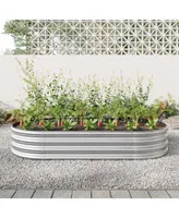 Raised Garden Bed Outdoor, Oval Large Metal Raised Planter Bed for Plants, Vegetables, and Flowers - Silver