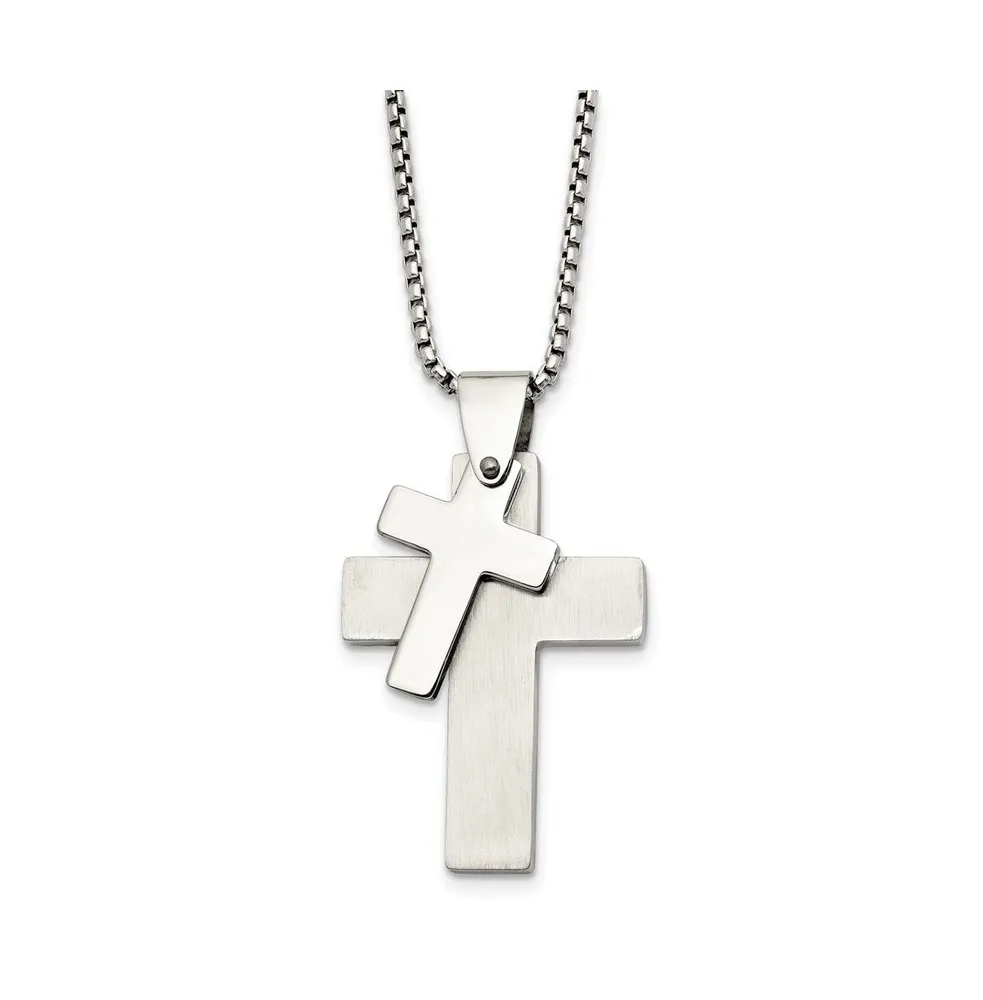 Chisel Brushed Double Cross Pendant Box Chain Necklace