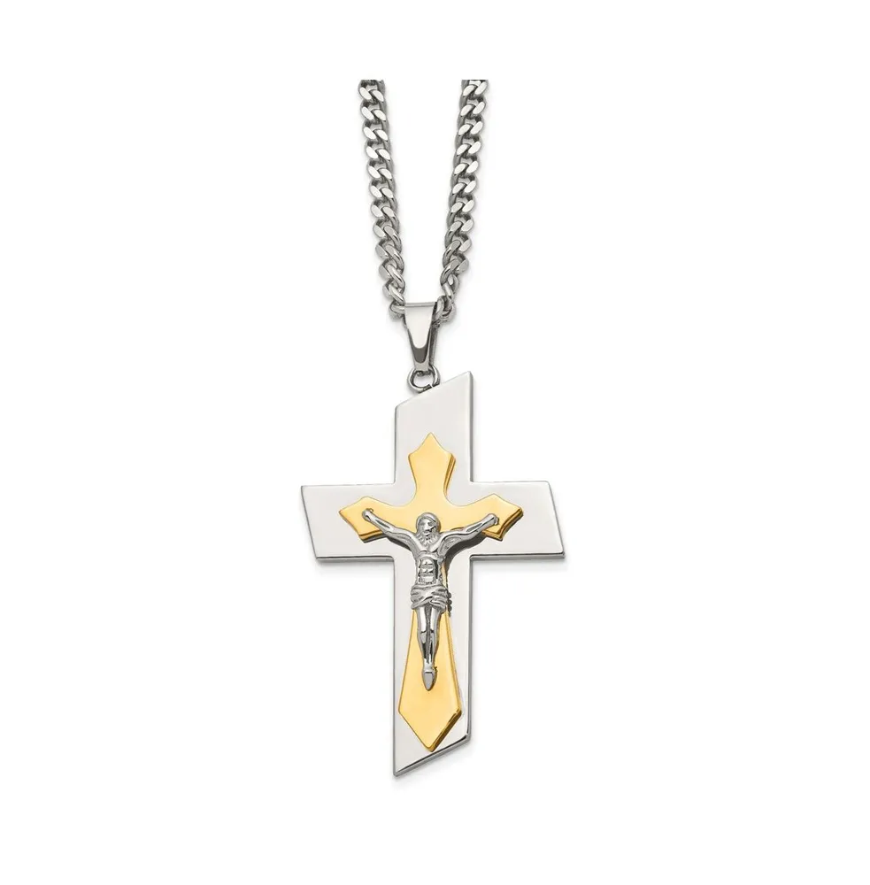 Chisel Brushed Yellow Ip-plated Crucifix Curb Chain Necklace