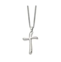 Chisel Polished Wavy Cross Pendant on a Curb Chain Necklace