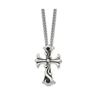 Chisel Antiqued Polished Scroll Cross Pendant on a Curb Chain Necklace