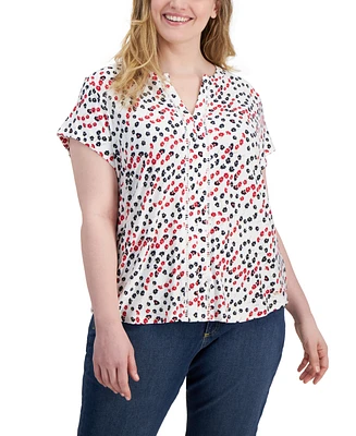 Tommy Hilfiger Plus Ditsy Floral Cap-Sleeve Top