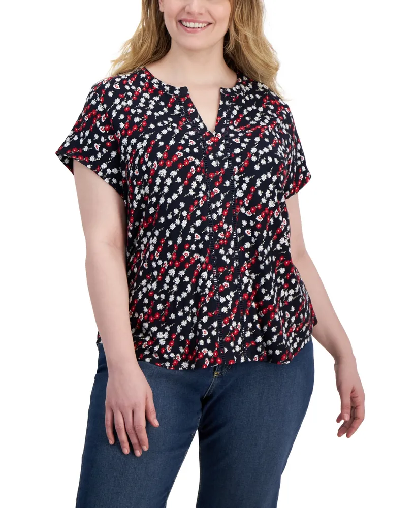 Tommy Hilfiger Plus Size Ditsy Floral Cap-Sleeve Top