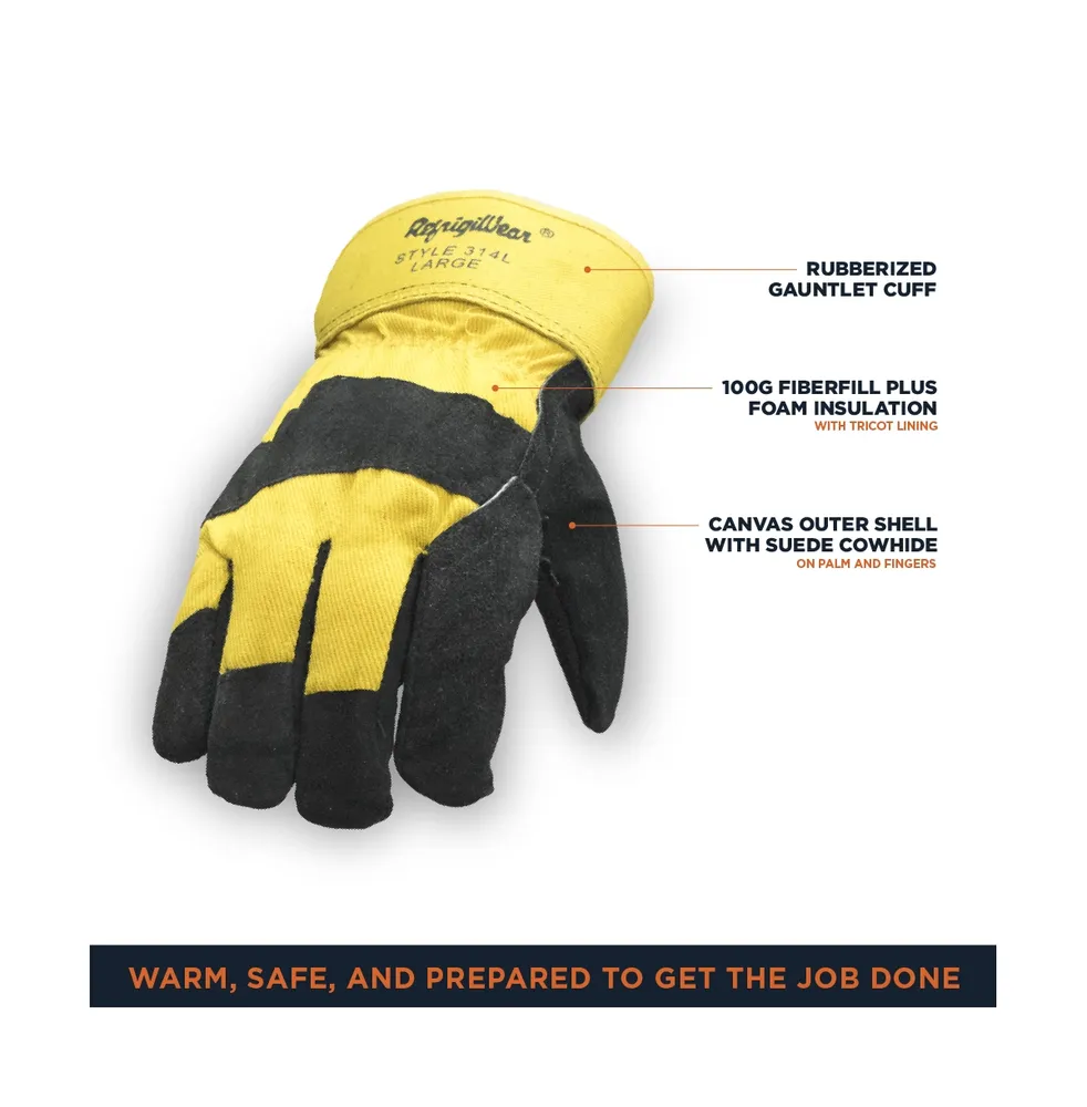 RefrigiWear Men's Canvas Insulated Leather Work Gloves