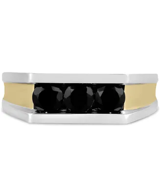 Men's Black Diamond Three Stone Concave Ring (1-1/2 ct. t.w.) in Sterling Silver & 14k Gold-Plate - Two