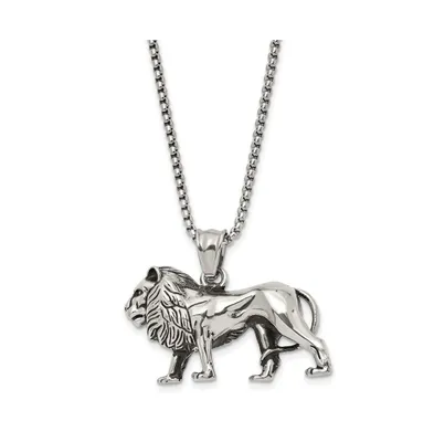 Chisel Antiqued Lion Pendant 25.5 inch Box Chain Necklace