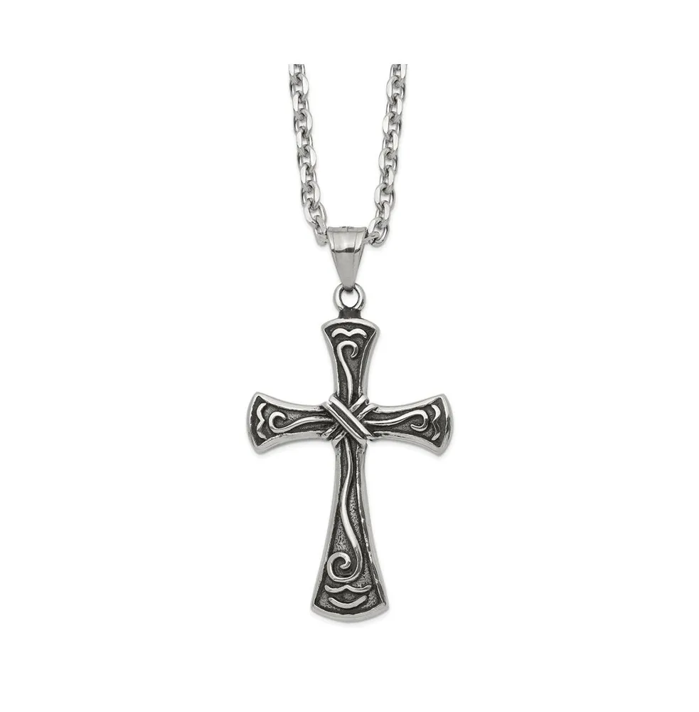 Chisel Antiqued Swirl Design Cross Pendant 25 inch Cable Chain Necklace