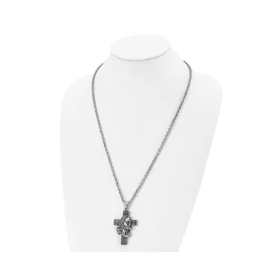 Chisel Antiqued Jesus Cross Pendant 25.5 inch Cable Chain Necklace