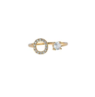 316L Crystal Initial Adjustable Gold-Tone Ring