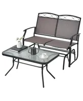 Outdoor Gliding Loveseat Chair with Tempered Glass Coffee Table-2 Pieces