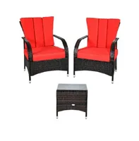 3PCS Rattan Coffee Table Set Chair-Red