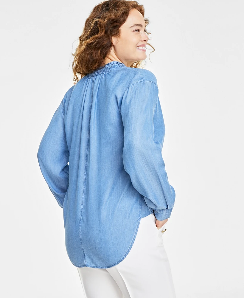 On 34th Women's Long-Sleeve Ruffle-Neck Top, Created for Macy's