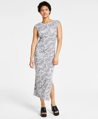 Bar Iii Petite Printed Side-Ruched Midi Dress, Created for Macy's