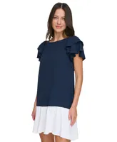Dkny Women's Colorblocked Flutter-Sleeve Dress