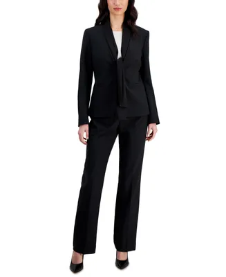 Le Suit Women's Scarf-Collar Blazer & Side-Zip Pants, Regular Petite