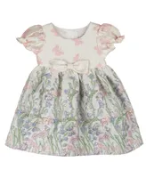 Rare Editions Baby Girls Short Sleeves Floral and Butterfly Brocade Social Dress