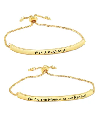 Friends Tv Show Themed Gold Plated Bar Bracelets, Logo and You're the Monica to my Rachel - Set of 2