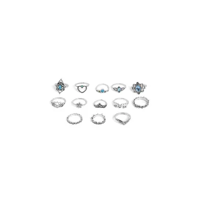 Sohi Women's Silver Pack Of 13 Oxidized Rings