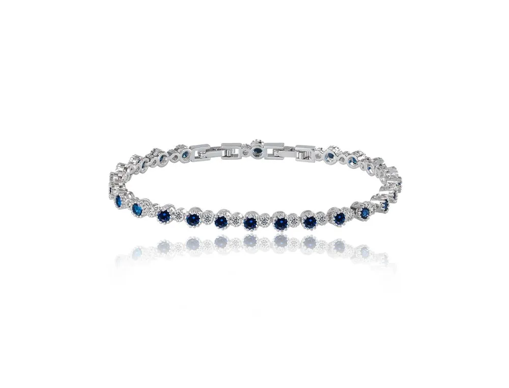 Sapphire and White Diamond Tennis Bracelet with Round Cut Cubic Zirconia