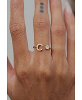 Crystal Initial Adjustable Gold-Tone Ring