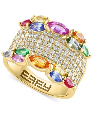Effy Multi-Gemstone (2-3/8 ct. t.w.) & Diamond (7/8 ct. t.w.) Wide Statement Ring in 14k Gold