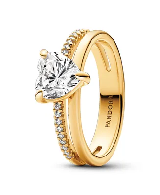 Pandora Heart 14K Gold-Plated Ring with Clear Cubic Zirconia