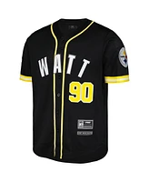 Men's Pro Standard T.j. Watt Black Pittsburgh Steelers Mesh Baseball Button-Up T-shirt