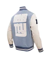 Men's Pro Standard Denim Distressed New York Giants Varsity Blues Full-Snap Varsity Jacket