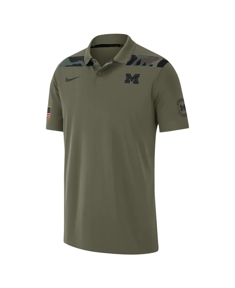 Men's Jordan Olive Michigan Wolverines 2023 Sideline Coaches Military-Inspired Pack Performance Polo Shirt