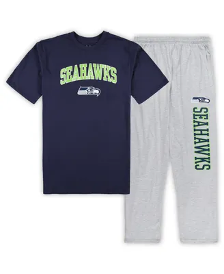 Men's Concepts Sport College Navy, Heather Gray Seattle Seahawks Big and Tall T-shirt Pajama Pants Sleep Set