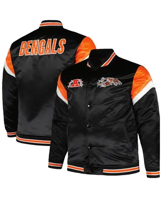 Men's Mitchell & Ness Black Distressed Cincinnati Bengals Big and Tall Satin Full-Snap Jacket