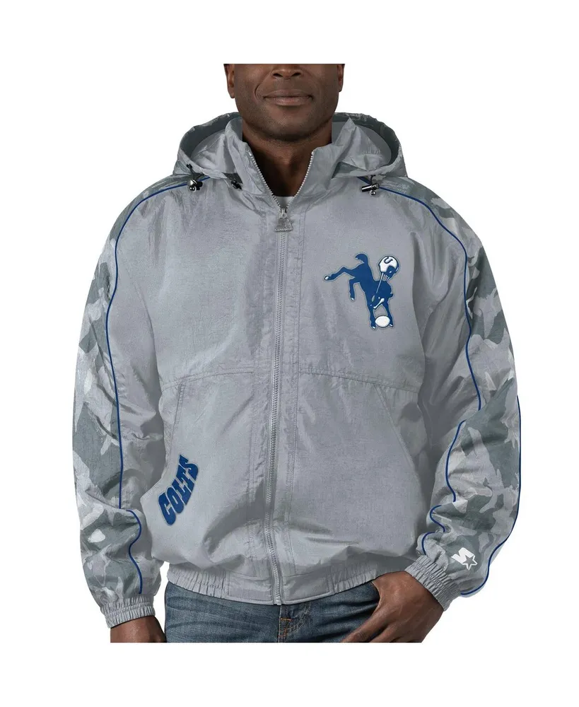 Men's Starter Gray Distressed Indianapolis Colts Thursday Night Gridiron Throwback Full-Zip Jacket