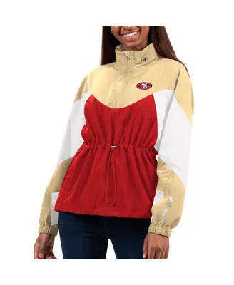 Women's G-iii 4Her by Carl Banks Scarlet, Gold San Francisco 49ers Tie Breaker Lightweight Quarter-Zip Jacket