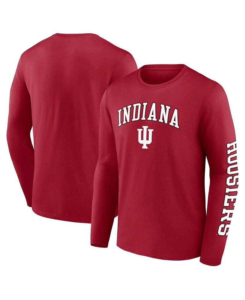 Men's Fanatics Crimson Indiana Hoosiers Distressed Arch Over Logo Long Sleeve T-shirt