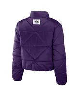 Women's Wear by Erin Andrews Purple Baltimore Ravens Cropped Puffer Full-Zip Jacket