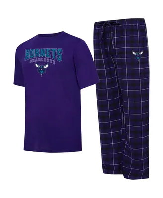 Men's College Concepts Purple, Black Charlotte Hornets Arctic T-shirt and Pajama Pants Sleep Set