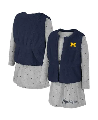 Girls Toddler Colosseum Navy Michigan Wolverines Meowing Vest and Dress Set