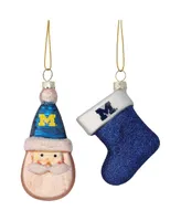 Michigan Wolverines Two-Pack Santa and Stocking Blown Glass Ornament Set