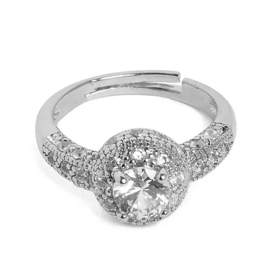 Sohi Women's Silver Crystal Cocktail Ring