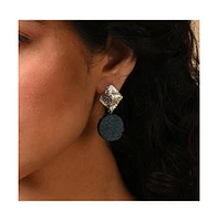 Sohi Women's Green Textured Stone Drop Earrings