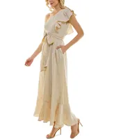 Maison Tara Women's One-Shoulder Flora-Jacquard Maxi Dress