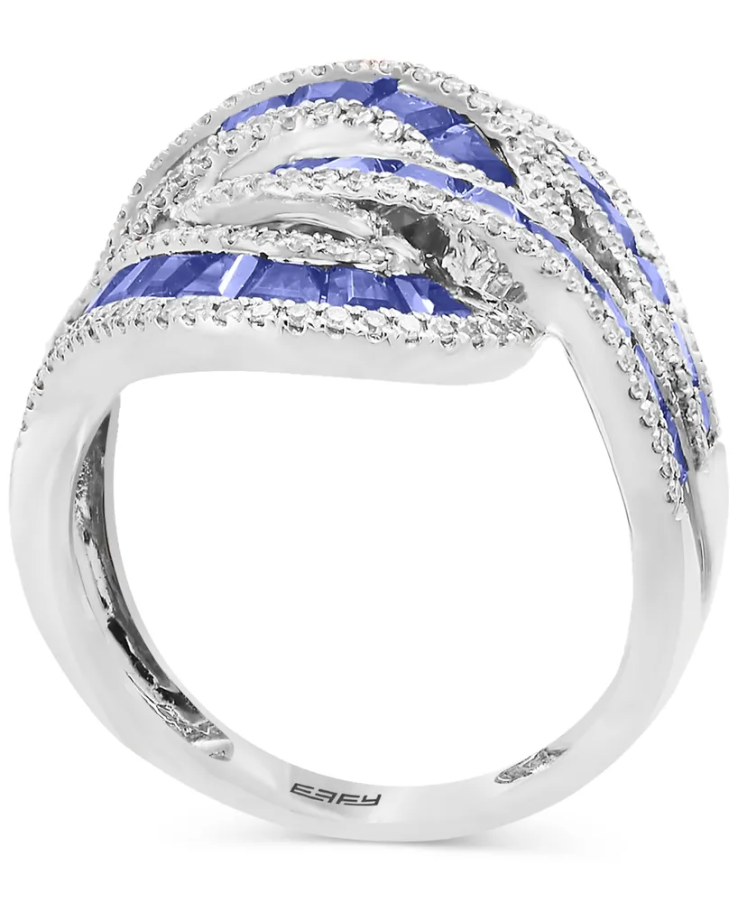 Effy Sapphire (3-1/3 ct. t.w.) & Diamond (1/2 ct. t.w.) Swirl Statement Ring in 14k White Gold