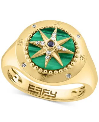 Effy Malachite & Diamond (1/20 ct. t.w.) North Star Ring in 14k Gold