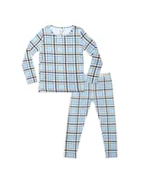 Bellabu Bear Unisex Kids Holiday Plaid Blue Set of 2 Piece Pajamas