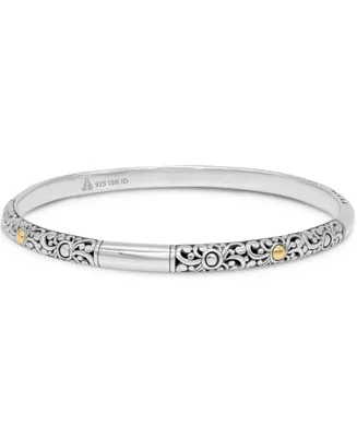 Bali Filigree Bangle Bracelet Sterling Silver and 18K Gold