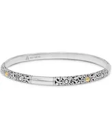 Devata Bali Filigree Bangle Bracelet Sterling Silver and 18K Gold, Fit Small to Medium Wrist