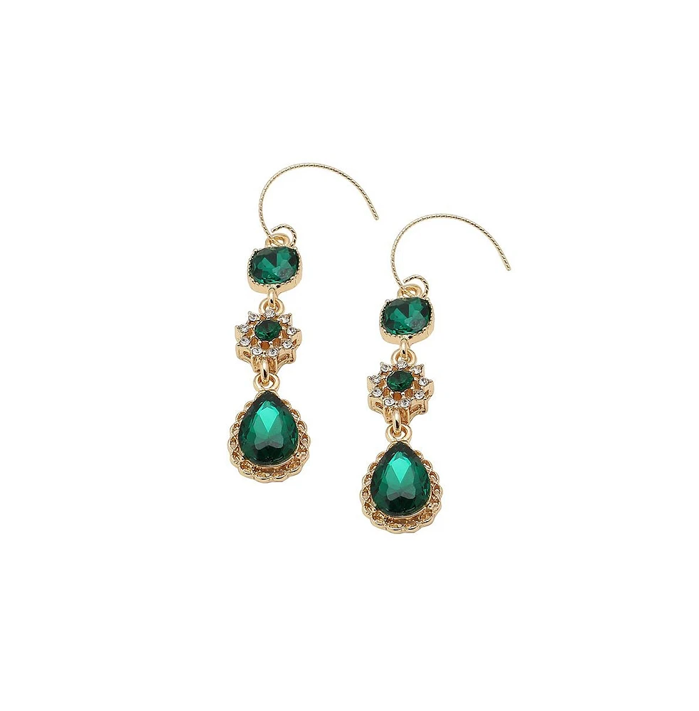 Sohi Women's Green Embellished Teardrop Earrings